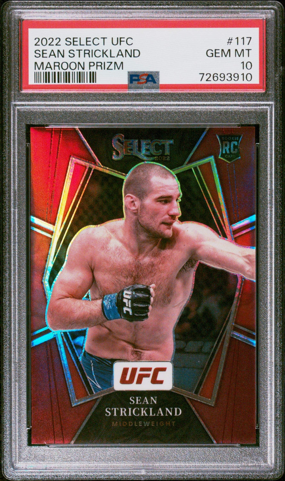 Graded 2022 Select UFC Sean Strickland #117 Maroon Prizm RC UFC MMA Card PSA 10