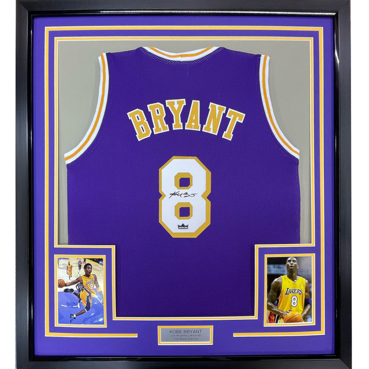 Framed Facsimile Autographed Kobe Bryant 33x42 #8 Purple Reprint Laser Jersey