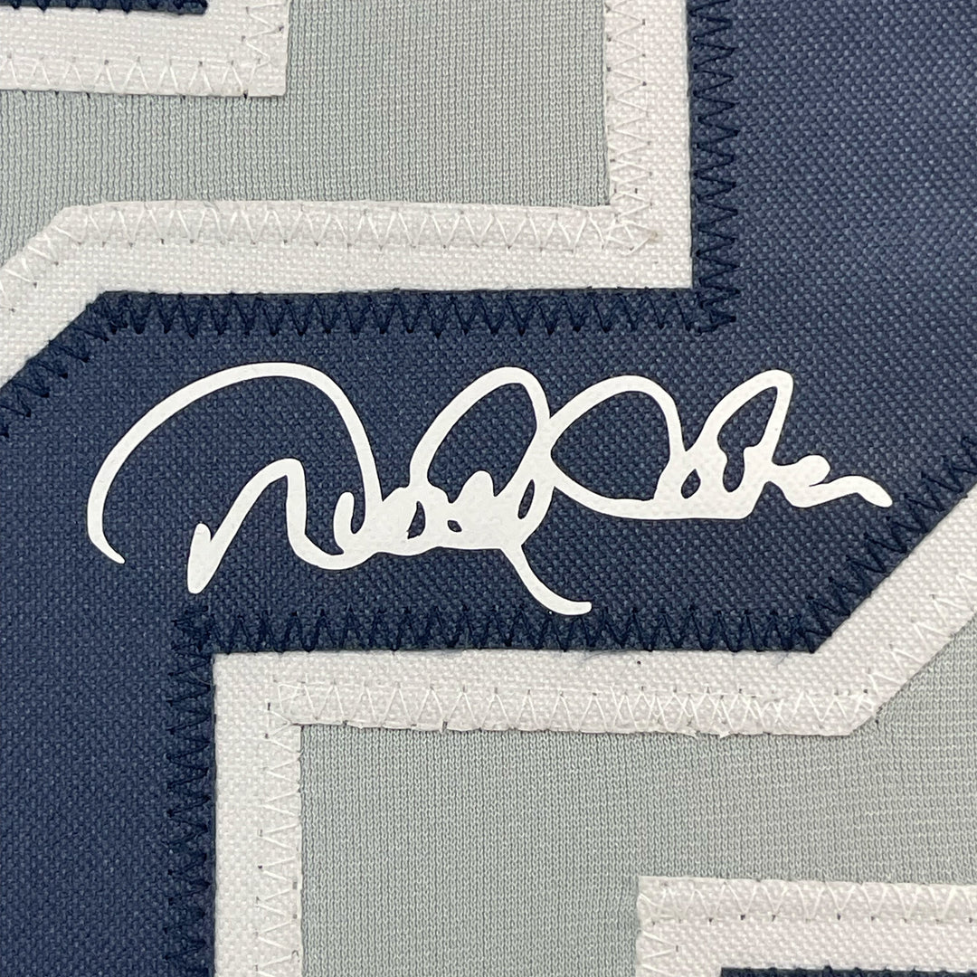 Framed Facsimile Autographed Derek Jeter 33x42 Grey Reprint Laser Auto Jersey