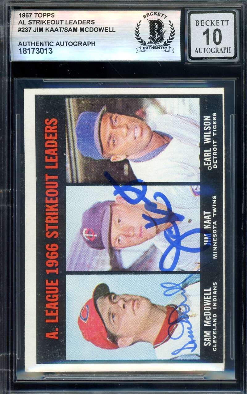 Jim Kaat Sam McDowell Gem Mint 10 Beckett BAS Signed 1967 Topps Autograph
