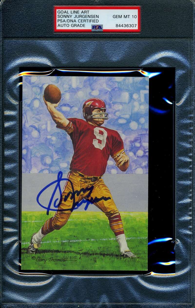 Sonny Jurgensen Gem Mint 10 PSA DNA Slabbed Signed Goal Line Art Card Autograph