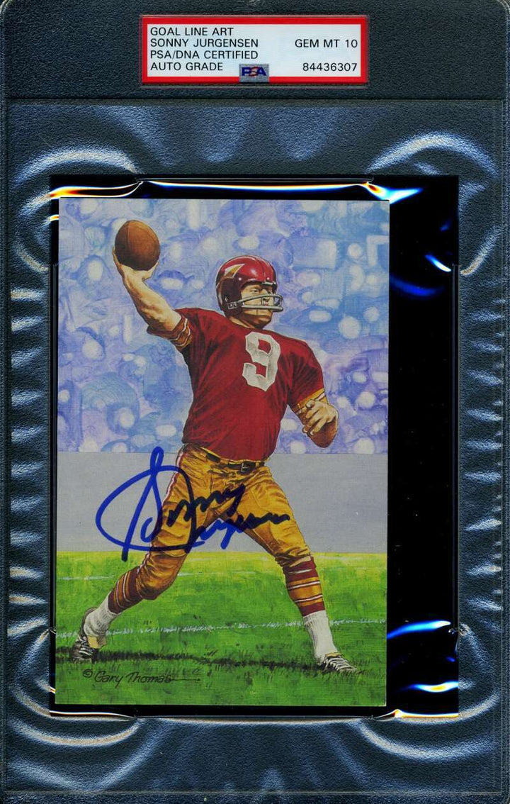 Sonny Jurgensen Gem Mint 10 PSA DNA Slabbed Signed Goal Line Art Card Autograph