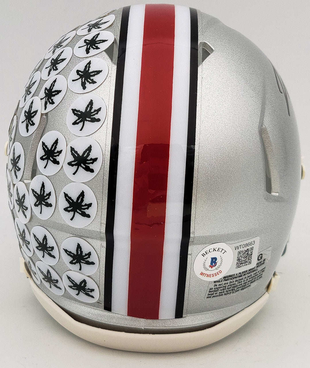 TreVeyon Henderson Signed Ohio State Buckeyes Silver Speed Mini Helmet Beckett
