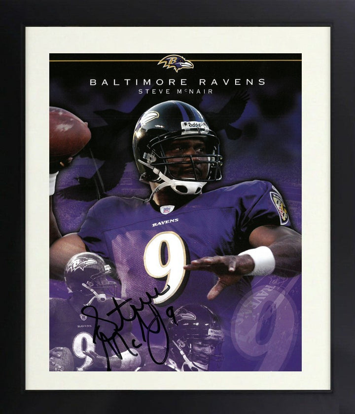 Steve McNair signed Ravens Air McNair NFL Collage 8.5x11 Photo Framed-Beckett