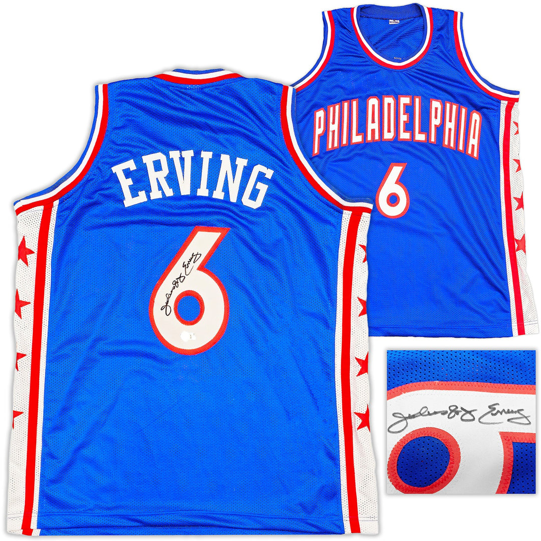 Philadelphia 76ers Julius "Dr. J" Erving Auto Signed Blue Jersey Beckett Witness