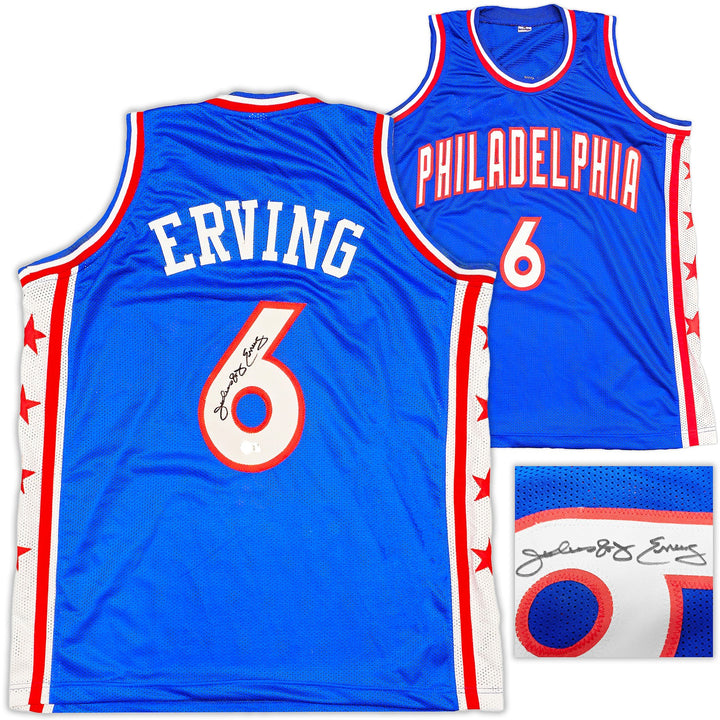 Philadelphia 76ers Julius "Dr. J" Erving Auto Signed Blue Jersey Beckett Witness