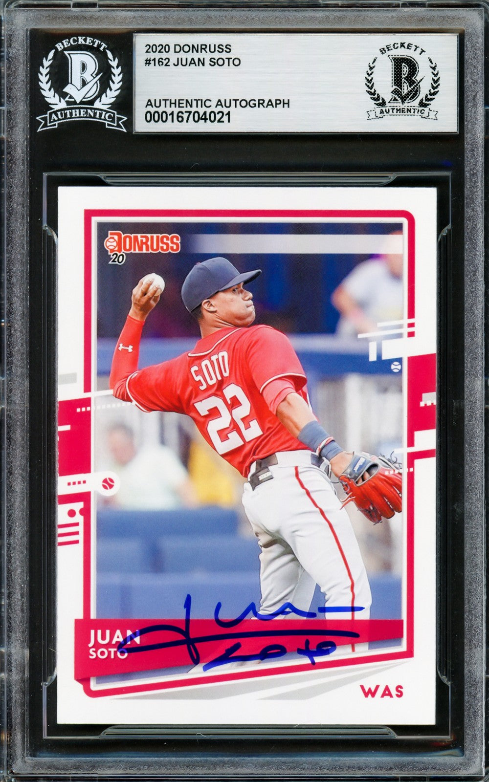 Juan Soto Autographed Signed 2020 Donruss Card 162 New York Mets Beckett