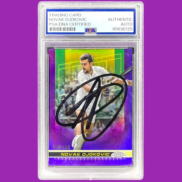 2024 TOPPS CHROME PURPLE REFRACTOR NOVAK DJOKOVIC SIGNED CARD #1 AUTO /499 PSA