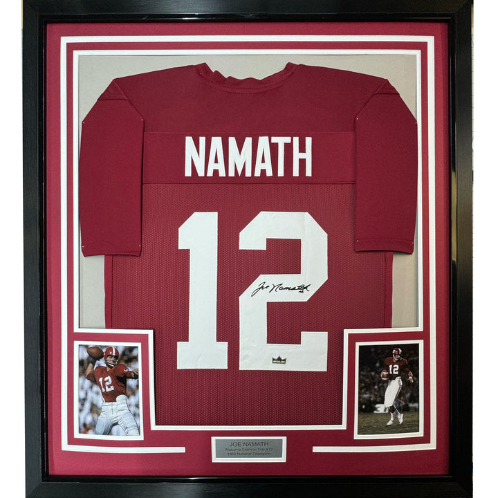 Framed Facsimile Autographed Joe Namath 33x42 Alabama Red Reprint Laser Jersey