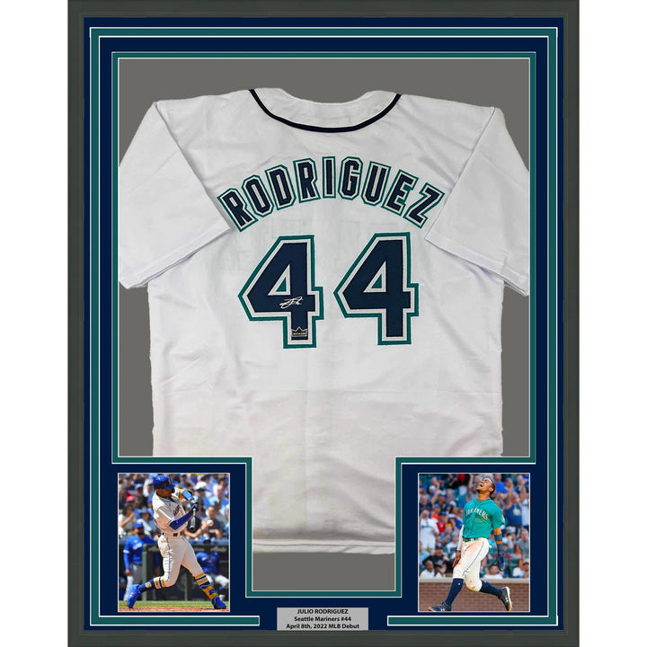 Framed Facsimile Autographed Julio Rodriguez 33x42 Reprint Laser Auto Jersey