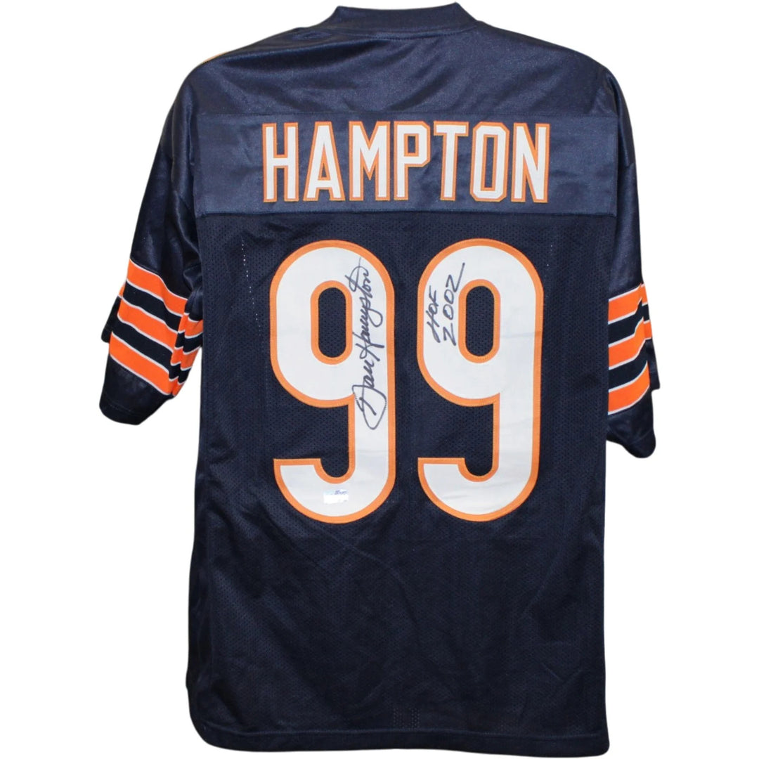Dan Hampton Autographed/Signed Pro Style Jersey Blue Size XL HOF 02 TRI 58780
