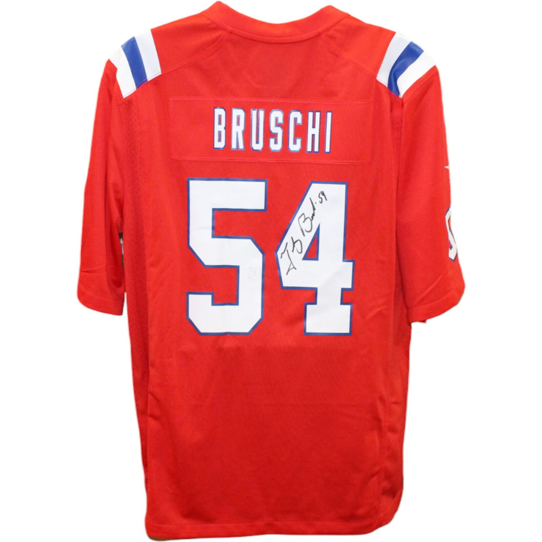 Tedy Bruschi Autographed New England Patriots Red Nike Jersey Beckett 44671