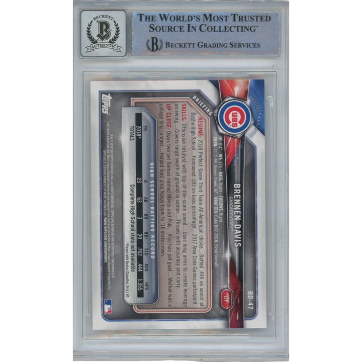 Brennen Davis Autographed 2018 Bowman Draft Slabbed Trading Card Beckett 46682