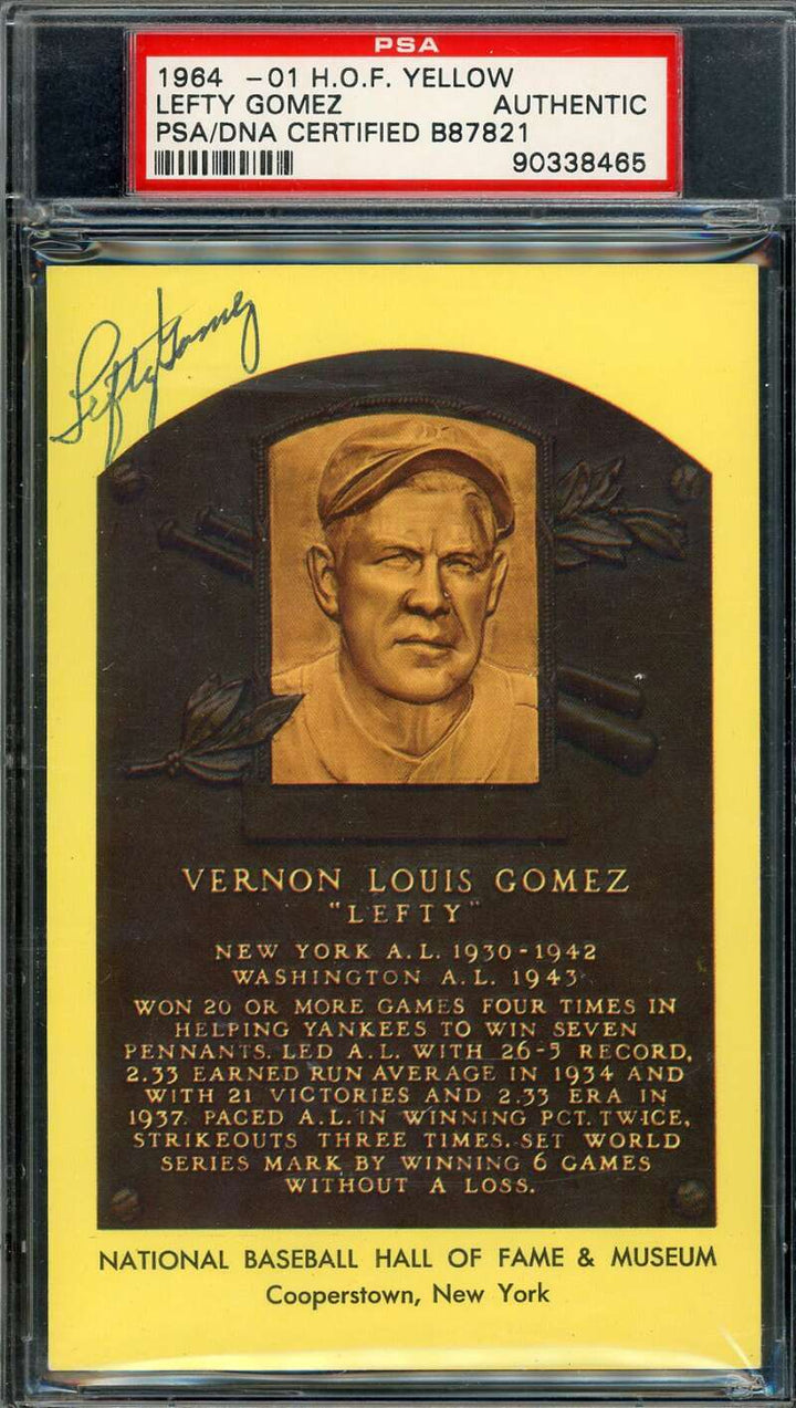 Lefty Gomez PSA DNA Coa Signed Gold Hall of Fame Plaque Autograph