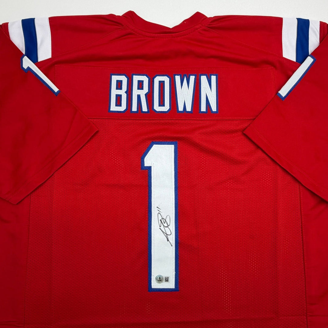 Autographed/Signed AJ Brown New England Red Jersey Beckett BAS COA