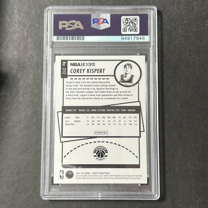 2021 Panini NBA Hoops #212 COREY KISPERT Signed Card AUTO PSA Slabbed Wizards
