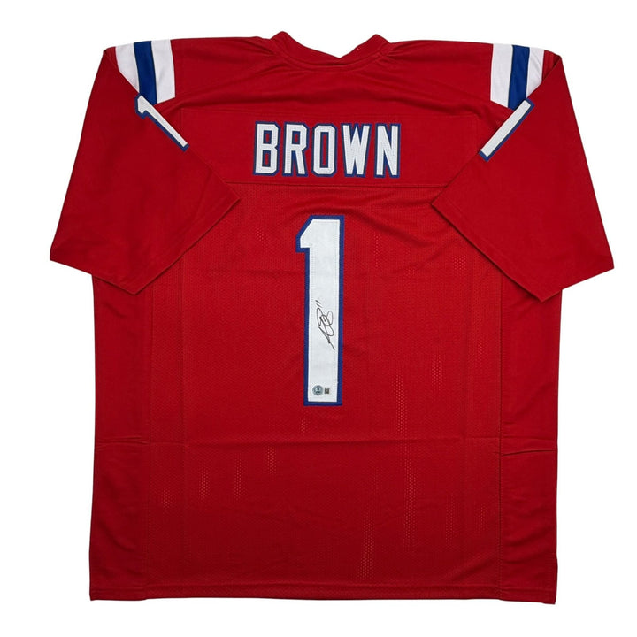 Autographed/Signed AJ Brown New England Red Jersey Beckett BAS COA