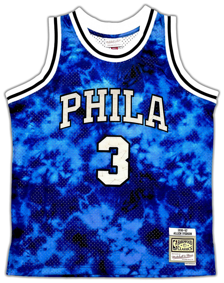 76ers Allen Iverson Auto Blue Mitchell Ness 96-97 Swingman Galaxy Jersey L BAS