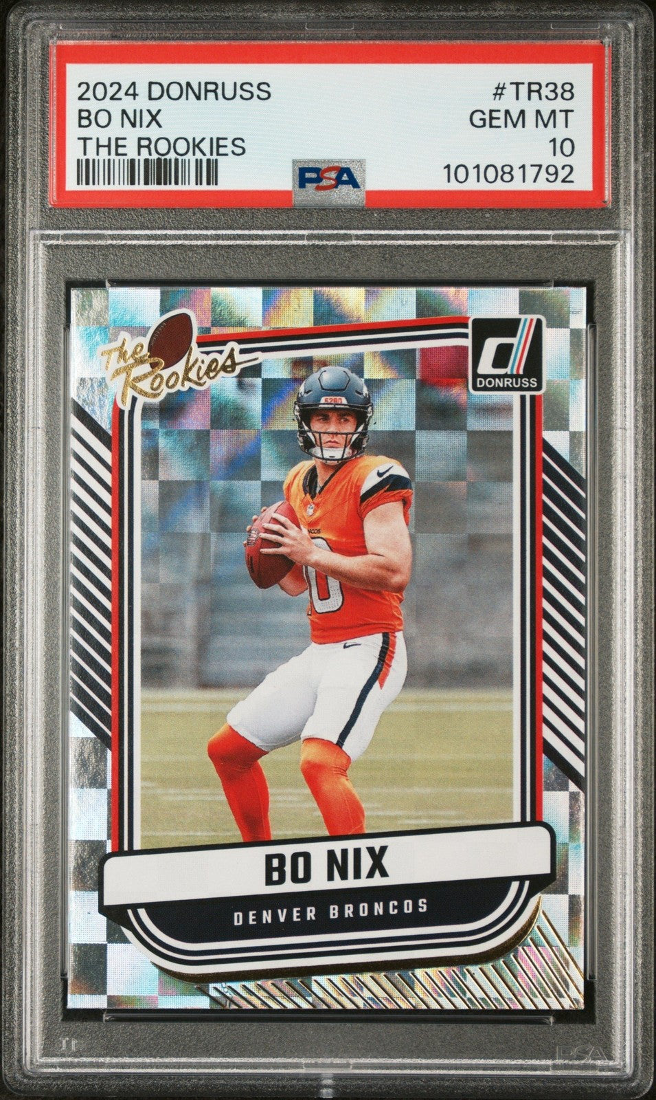 Graded 2024 Panini Donruss Bo Nix #TR38 The Rookies Rookie Card PSA 10
