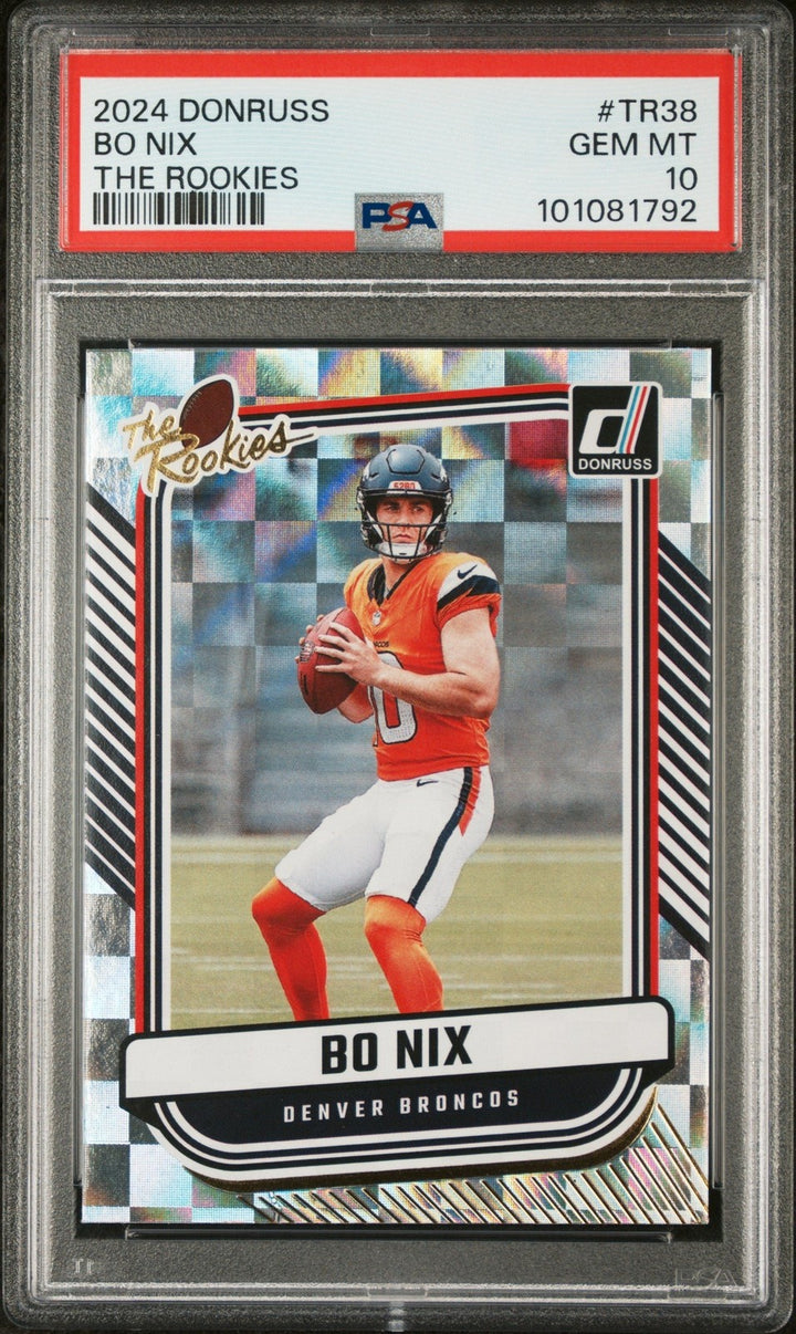 Graded 2024 Panini Donruss Bo Nix #TR38 The Rookies Rookie Card PSA 10