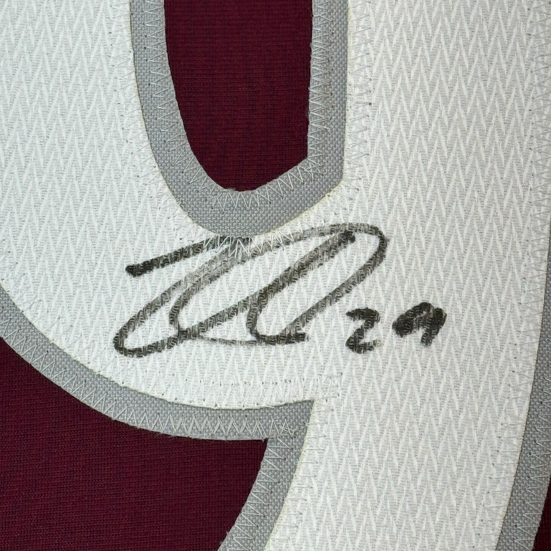 Framed Autographed/Signed Nathan MacKinnon 35x39 Colorado Maroon Jersey JSA COA