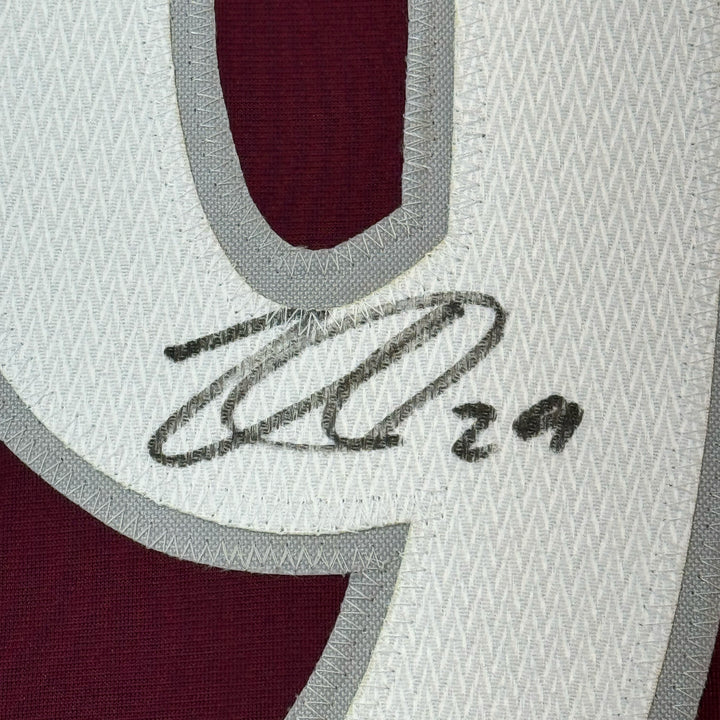 Framed Autographed/Signed Nathan MacKinnon 35x39 Colorado Maroon Jersey JSA COA