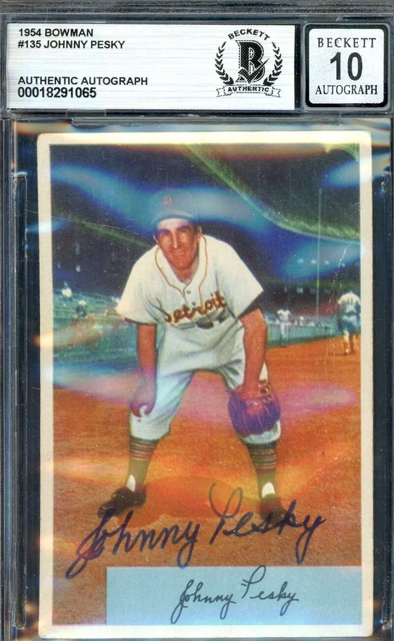 Johnny Pesky Gem Mint 10 Beckett BAS Signed 1954 Bowman Autograph