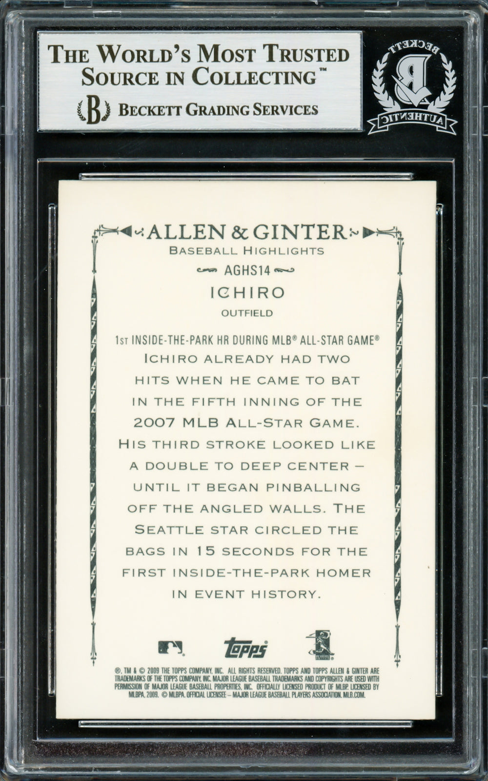 Ichiro Suzuki Signed 2009 Topps Allen & Ginter Card AGHS14 Mariners Beckett