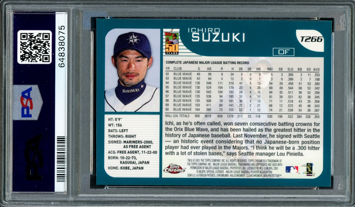 Ichiro Suzuki Signed 2001 Topps Chrome Traded RC T266 PSA 8 Sig 9 01 ROY/MVP DNA