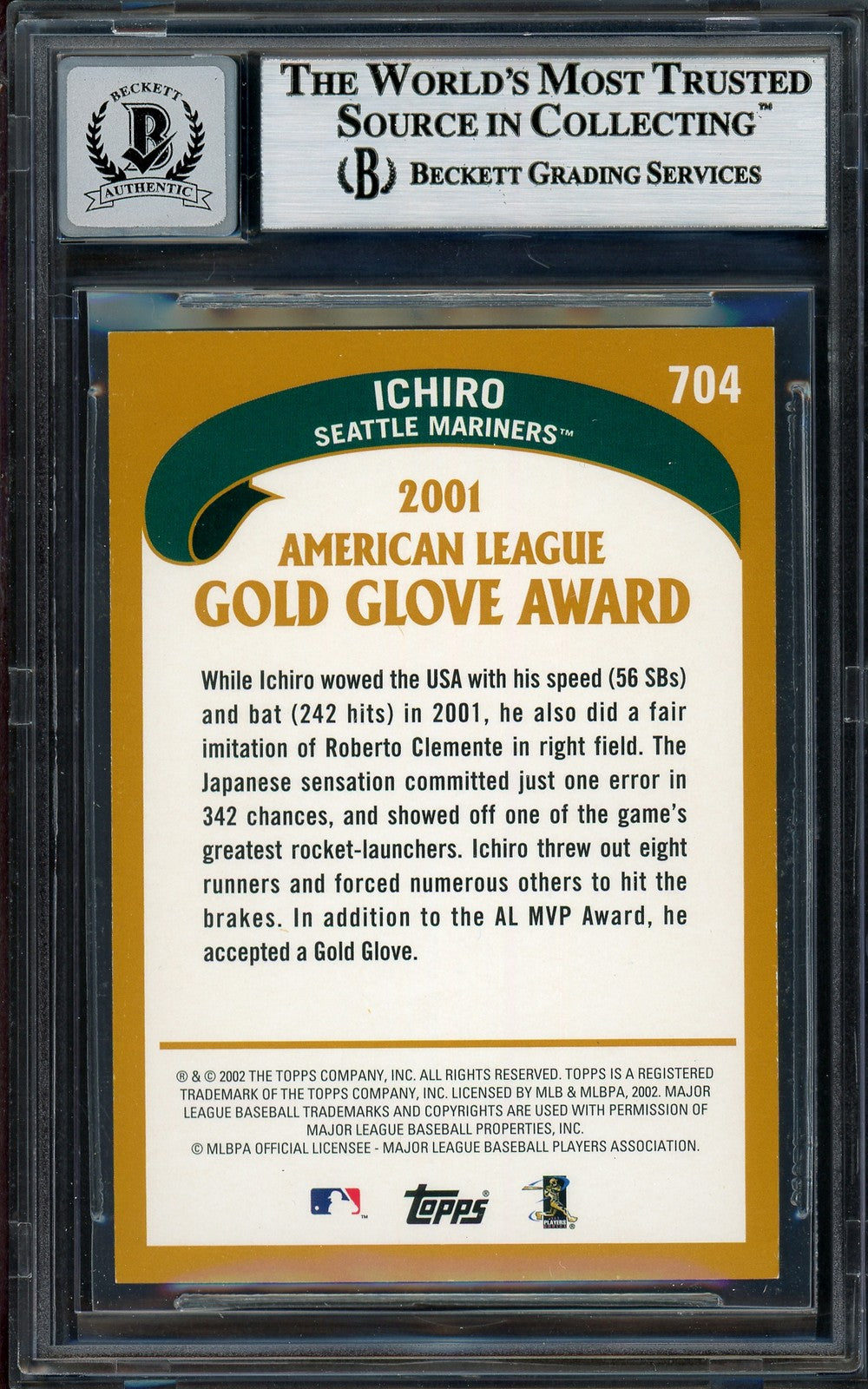 Ichiro Suzuki 2002 Topps #704 Seattle Mariners Signed Trading Card Beckett BAS