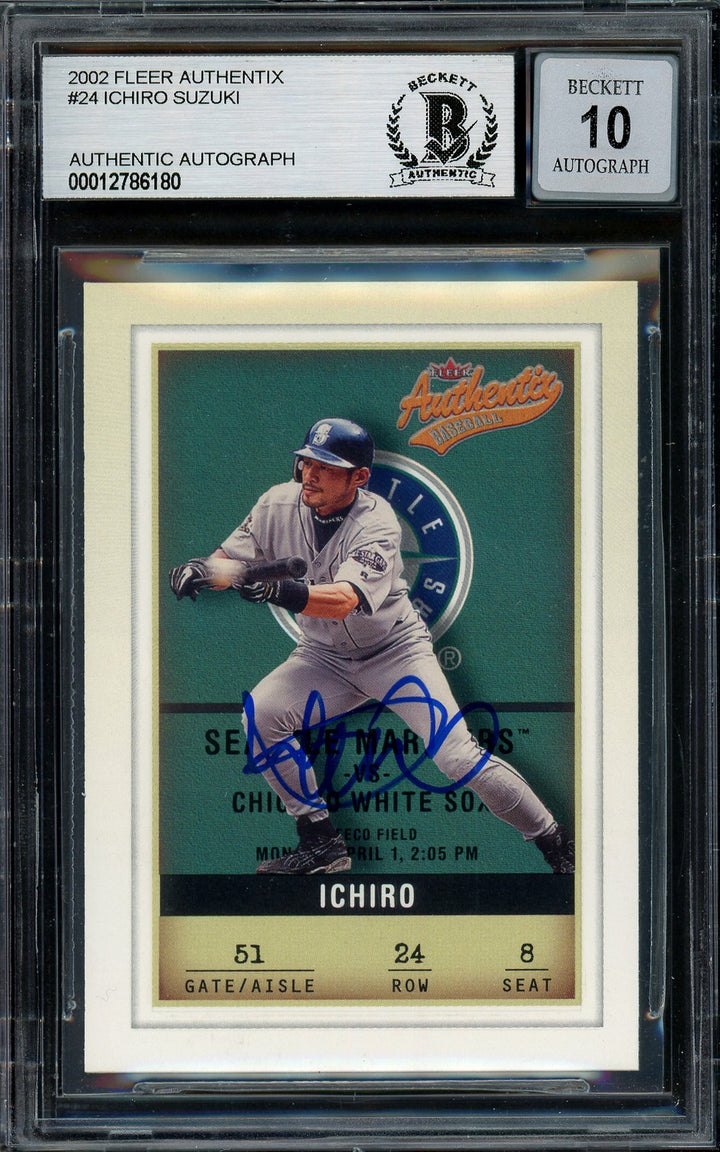 Ichiro Suzuki Signed 2002 Fleer Authentix Card 24 Mariners Auto 10 Beckett
