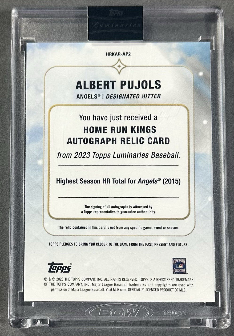 2023 Topps Luminaries Home Run Kings Albert Pujols Mt Auto Relic /10 HOF Sealed