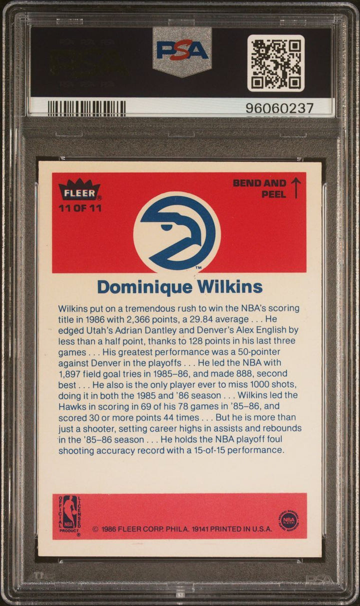 1986 Fleer Sticker Dominique Wilkins #11 Signed Card AUTO 10 PSA Slabbed Hawks