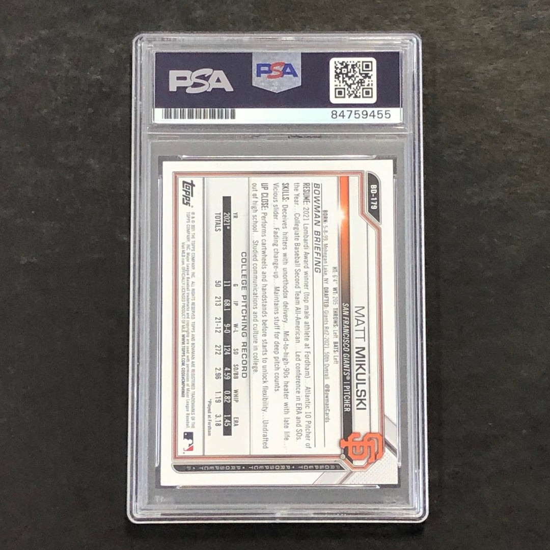 2021 Bowman Draft #BD-179 Matt Mikulski Signed Card PSA Slabbed Auto Giants