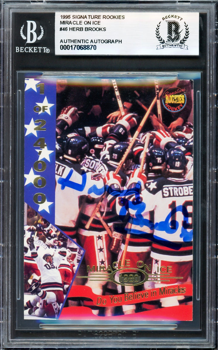 Herb Brooks Signed 1995 Sig Rookies Card 46 1980 Team USA Beckett #17068870