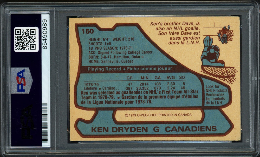 Ken Dryden Signed 1979-80 O-Pee-Chee Card 150 Canadiens PSA/DNA #85490989