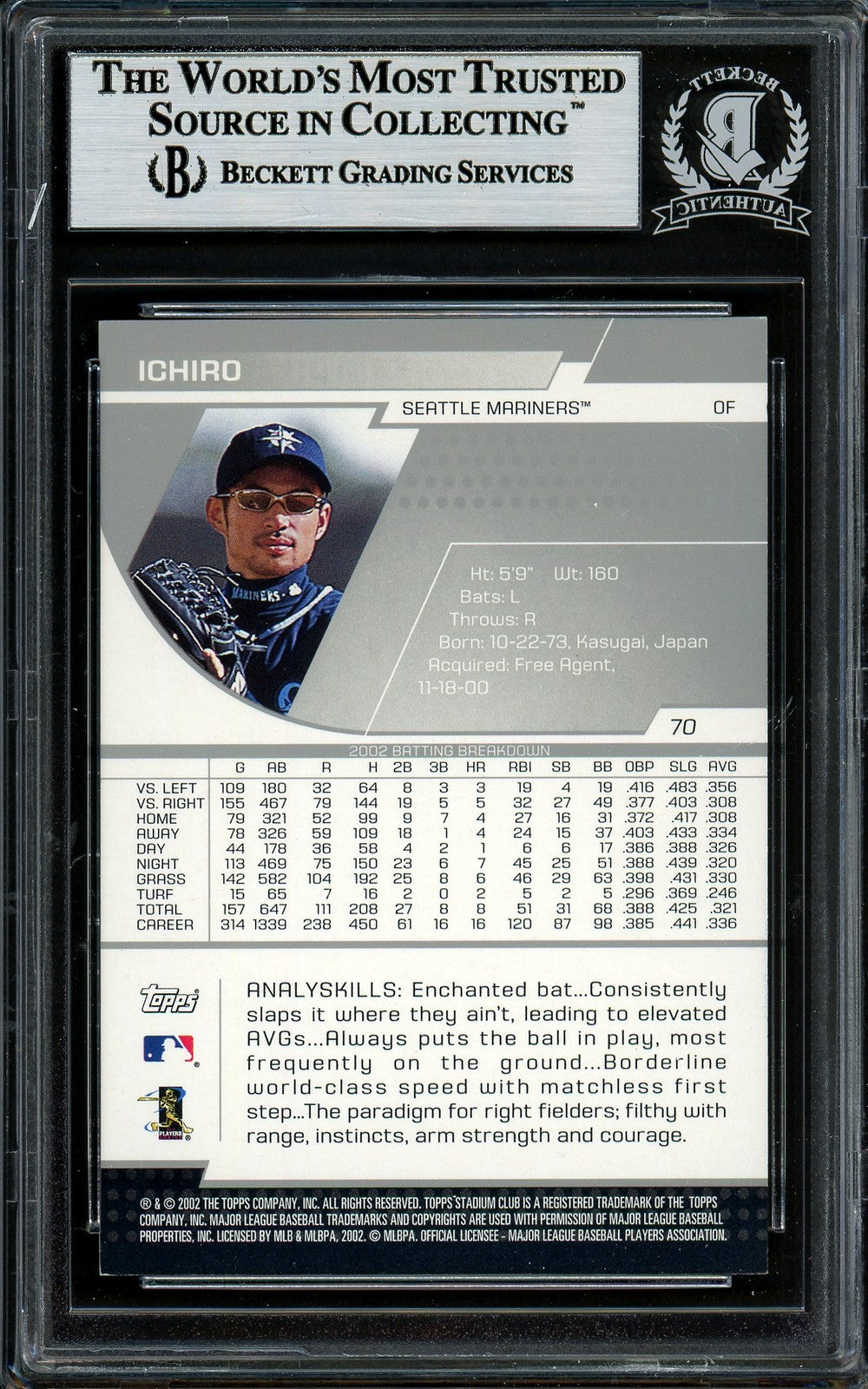 Ichiro Suzuki Signed 2003 Topps Stadium Club Card 70 Seattle Mariners Beckett