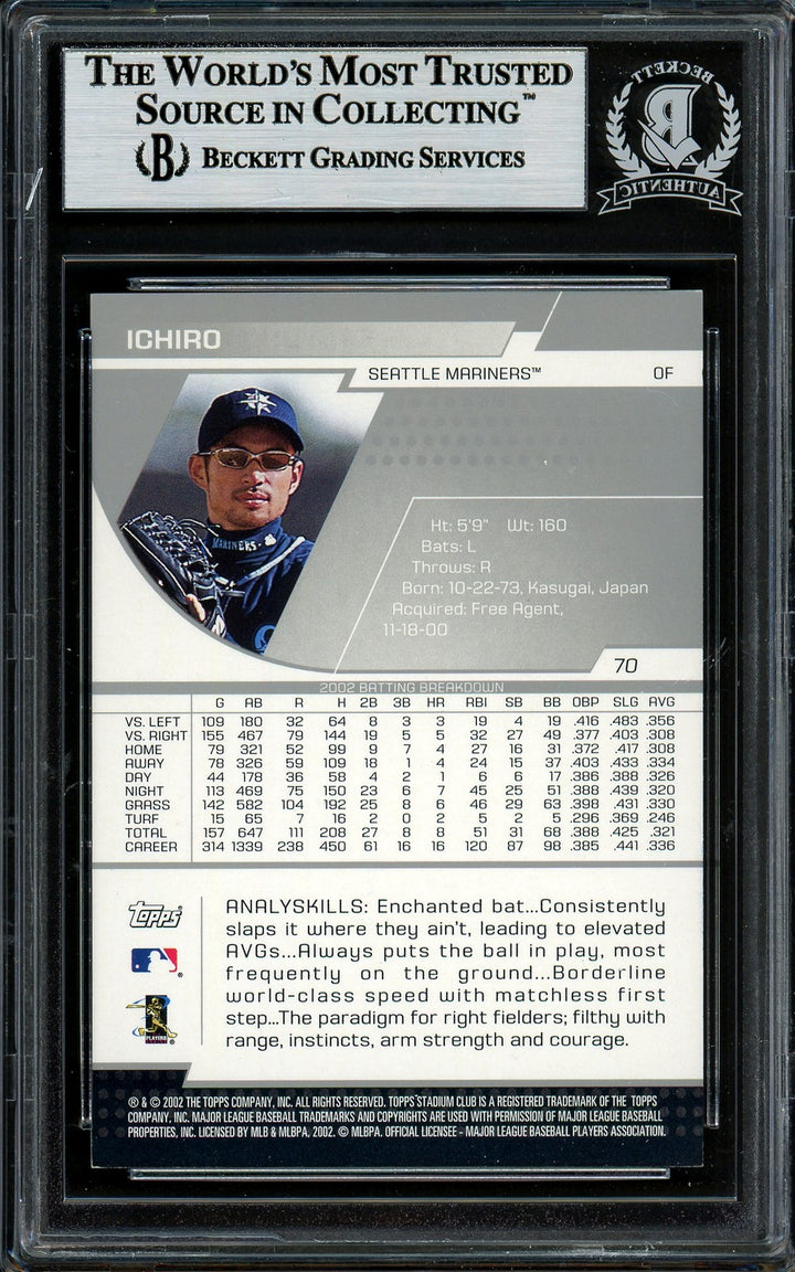 Ichiro Suzuki Signed 2003 Topps Stadium Club Card 70 Seattle Mariners Beckett