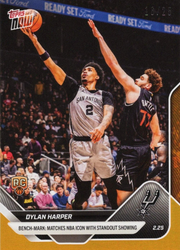 2025 Topps Now Dylan Harper #183 Orange Foil /25 San Antonio Spurs Rookie Card
