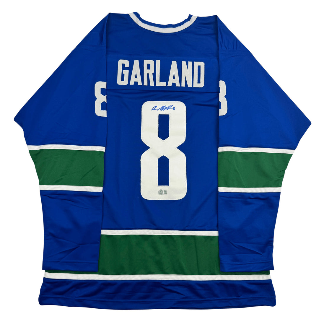 Autographed/Signed Conor Garland  Vancouver Blue Hockey Jersey BAS COA