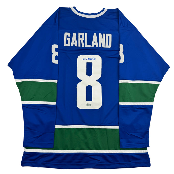 Autographed/Signed Conor Garland  Vancouver Blue Hockey Jersey BAS COA