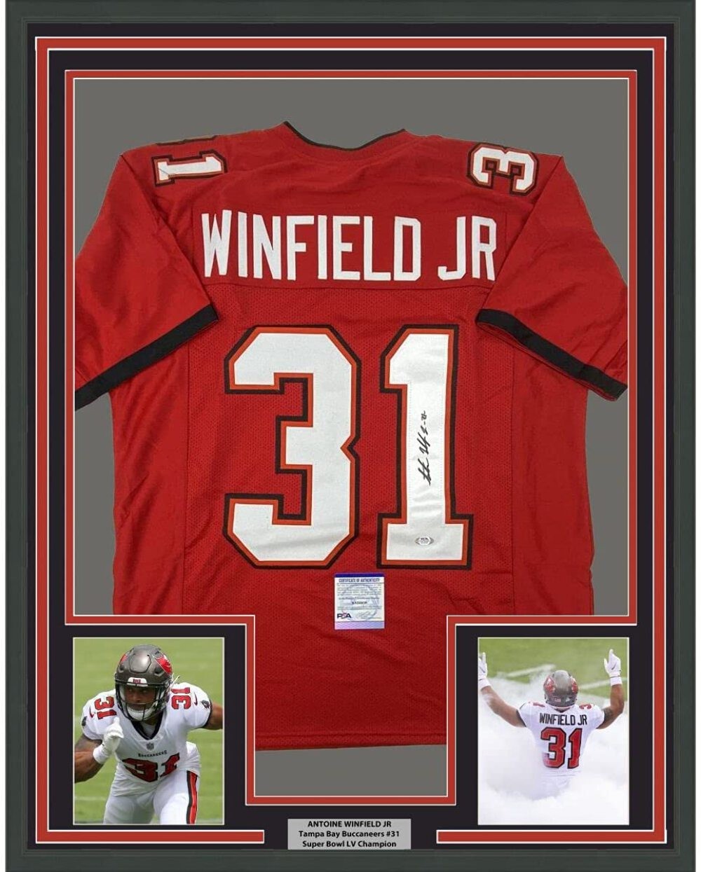 FRAMED Autographed/Signed ANTIONE WINFIELD JR 33x42 Red Football Jersey PSA COA