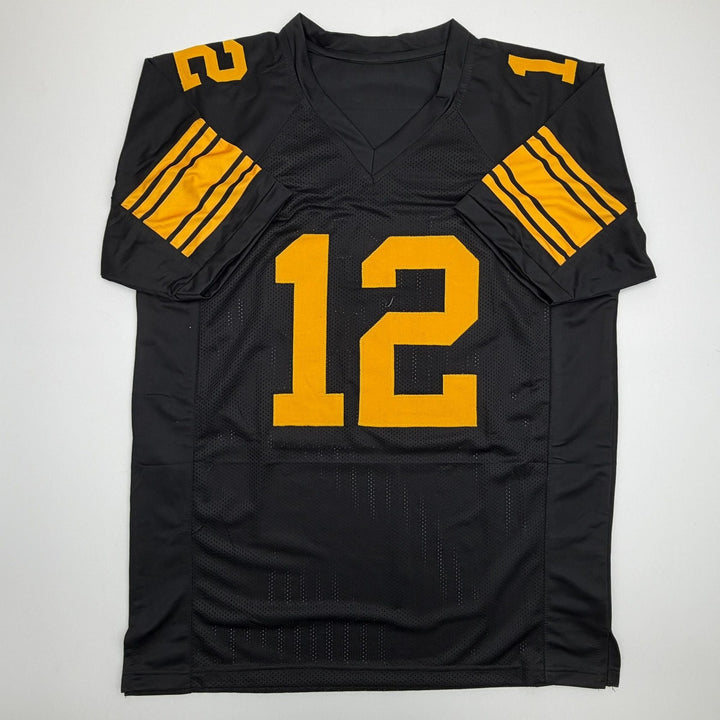 Autographed/Signed Terry Bradshaw Pittsburgh Black Color Rush Jersey Beckett COA