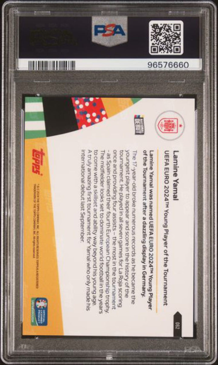 Graded 2024 Topps Now UEFA Euro Lamine Yamal #62 Rookie RC Card PSA 10 Gem Mint