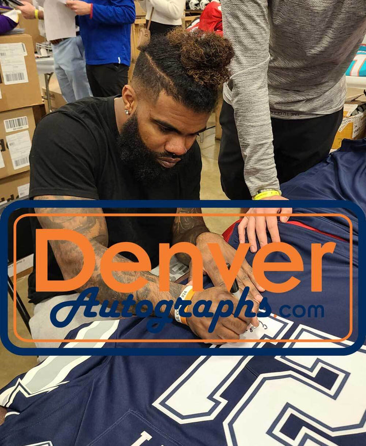 Ezekiel Elliott Autographed/Signed Pro Style Blue XL Jersey Beckett 37017