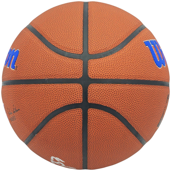 Patrick Ewing Signed Composite Leather Knicks Logo Basketball Beckett Wit