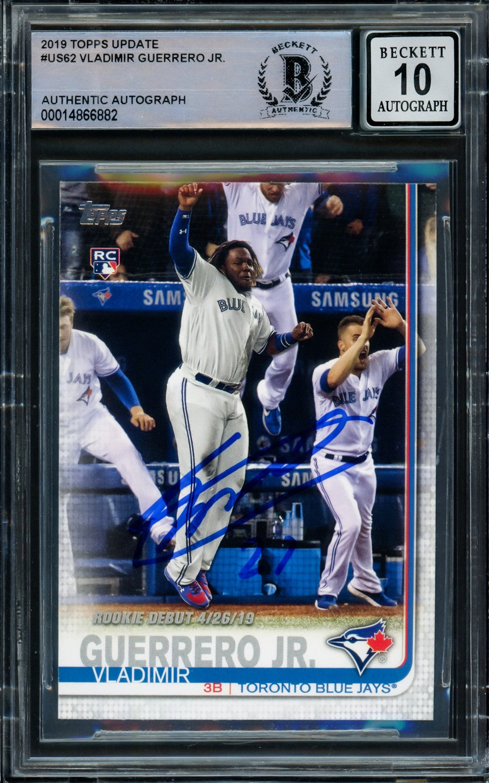 Vladimir Guerrero Jr. Signed 2019 Topps Update RC US62 Blue Jays Auto 10 Beckett