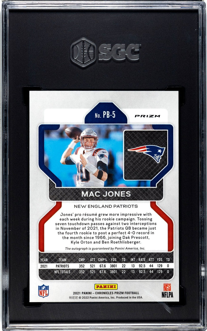 Mac Jones signed 2021 Panini Chronicles Prizm Black Rookie Card-SGC Graded 7 NM