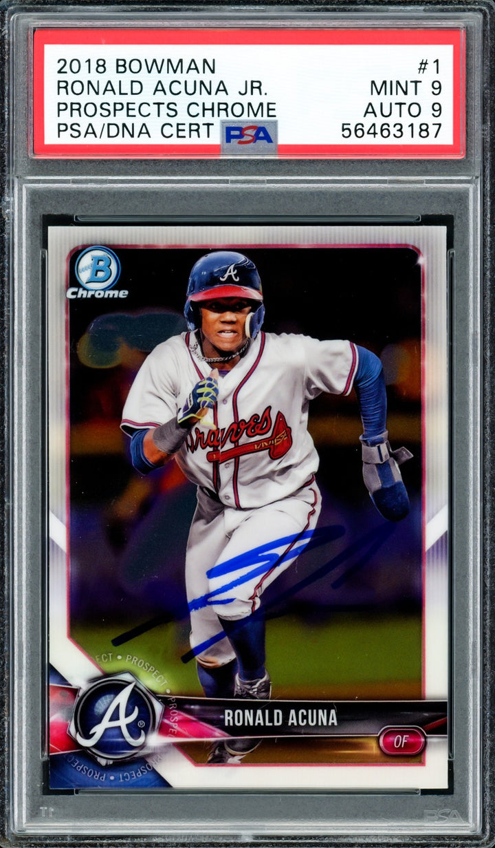 Ronald Acuna Jr Signed 2018 Bowman Prospects Chrome RC 1 PSA 9 Sig 9 PSA/DNA