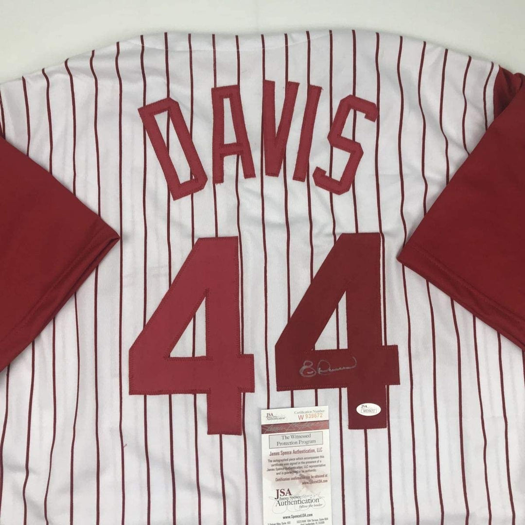 Autographed/Signed ERIC DAVIS Cincinnati Pinstripe Jersey JSA COA Auto